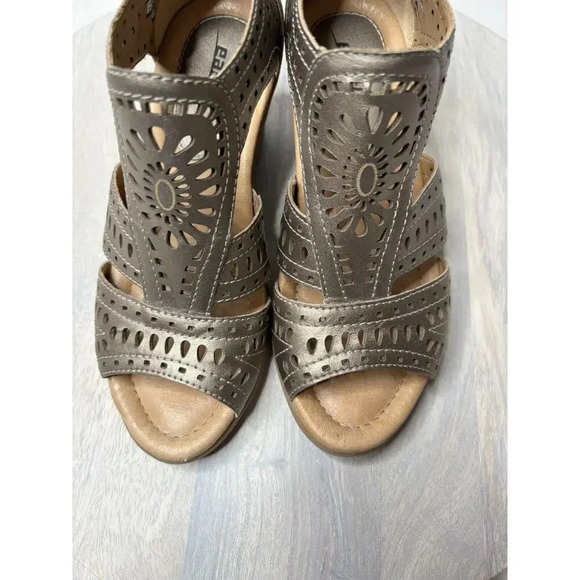Earth Crown Platinum Wedge Bronze Leather Open Toe Sandal Back Zip Women 5.5 - Picture 6 of 8
